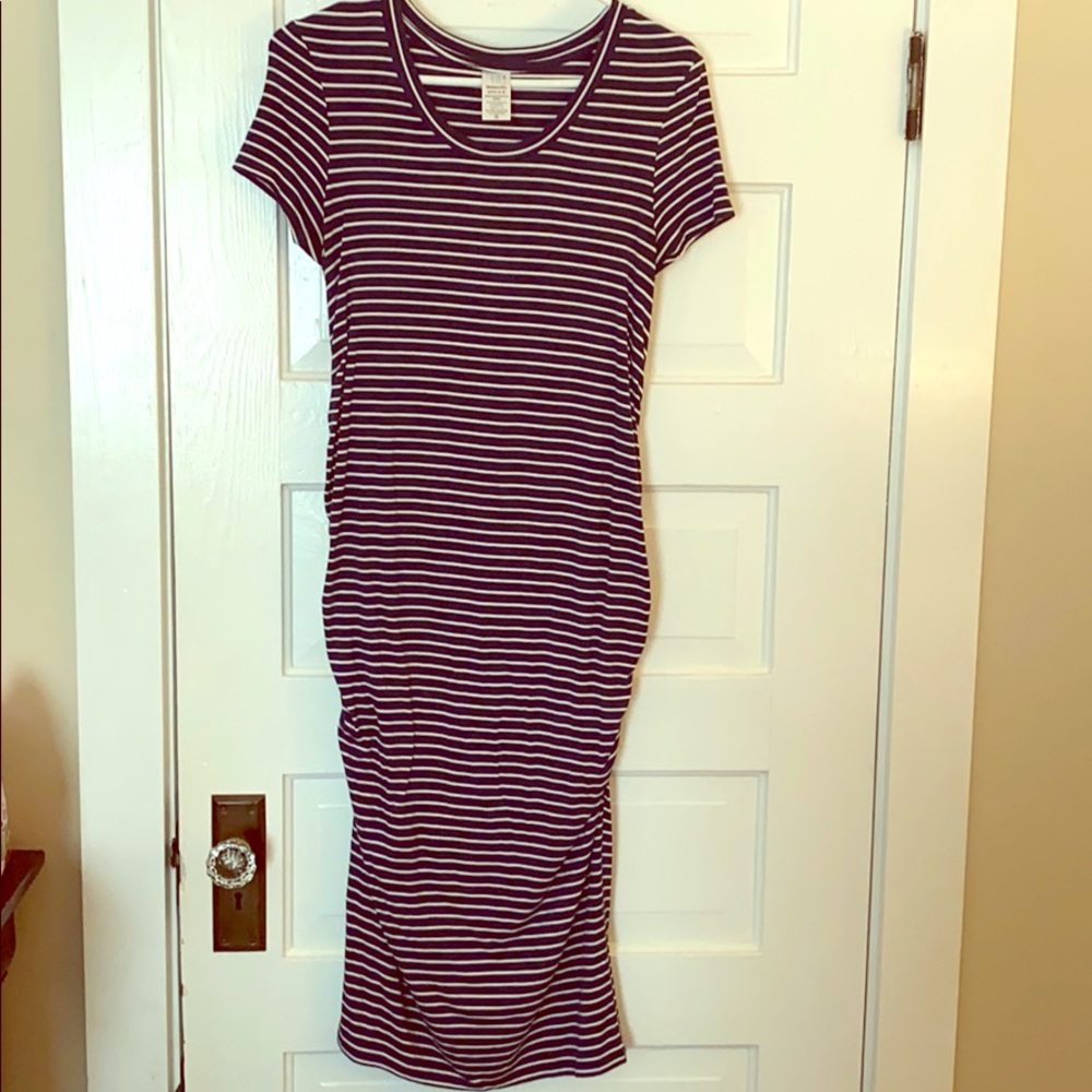 Time tru Maternity navy and white striped dress